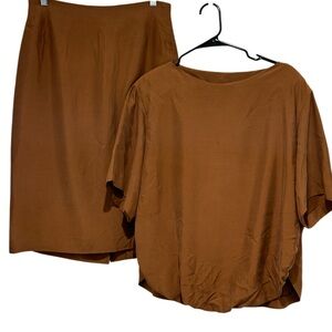 Basile Made in Italy VTG 100% Silk Designer Blouse Skirt Set Wmns EU46/US14 Rust